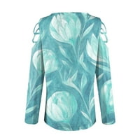 Дамски модни ризи блузи зима ежедневно V-образно деколте от рамо с дълъг ръкав флорален печат t- плюс размер дълъг ръкав женски