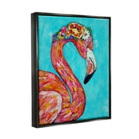Ступел индустрии флорални Фламинго птица смели наситени цветове колаж Живопис реактивен Черен плаващ рамка платно печат стена