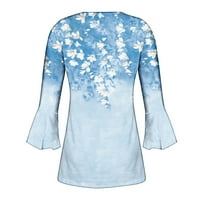 Simplmasygeni Ден на независимостта Дамски върхове плюс размер модна отпечатана тениска в средна дължина ръкави блуза кръгла шия ежедневни върхове
