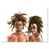 Портрет на афро-американски Двойка живопис платно изкуство печат