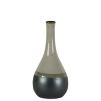 Bellied Stoneware Vase с черна лента джанта, малка, лъскава сива- Saltoro Sherpi