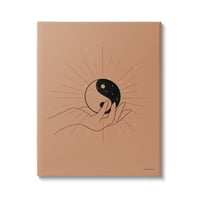 Ступел индустрии Браун Ин Ян хармония символ палмова ръка платно стена изкуство, 48, дизайн от Рейчъл Нийман