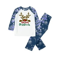 Коледна пижама за семейно Коледа родител-дете комплект кариран принт за домашно облекло пижами две части дете комплект синьо