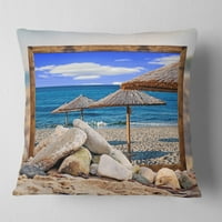 Дизайнарт рамкирани плажни чадъри - възглавница за хвърляне на морския бряг - 18х18