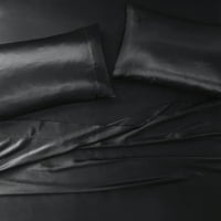 Comfort Classics Сатен черни луксозни калъфи за възглавници, стандарт - Без бръчки без бръчки