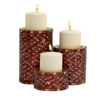 Decmode свещ червен метален стълб свещи с мозаечен модел, комплект от 3