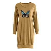 Дадария есенни блузи за жени ежедневни нови разхлабени дълги ръкави модна пеперуда отпечатана с v-образно сплит джобна тениска