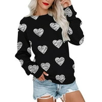 Дамска небрежна суичър с кръгла шия с дълъг ръкав отгоре на Свети Валентин отпечатан пуловер пуловер