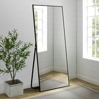 Неутайп 55 х16 правоъгълно огледало с пълна дължина на пода със стойка алуминиева сплав рамка Чисто Черно