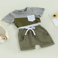 Малко дете бебе момче летни дрехи костюми контраст цвят късо ръкав екипаж на тениски тениски на еластични талии шорти комплект