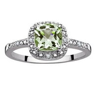 Сребърен зелен аметист и диамантен пръстен