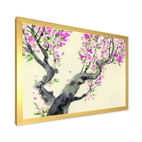 Дизайнарт 'Японското Дърво С Лилави Цветя' Традиционна Рамка Арт Принт