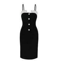 Finelylove Flowy Maxi рокля комбинезон за жени облечени а-лайн къси без ръкави полка точка Black s