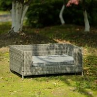 Holaki 35 W Rattan Elevidated Dog Bed, Pets Rattan изтъкано куче и възглавница за котешко легло, кафяво