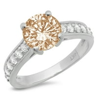 2.18ct кръгло отрязано кафяво шампанско симулиран диамант 14k бяло злато гравиране на изявление годишнина годежен сватбен пръстен