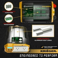 Krieger Watt 12V инвертор Dual 110V AC Outlets, включен комплект за инсталиране, автомобилно резервно захранване за смесители,