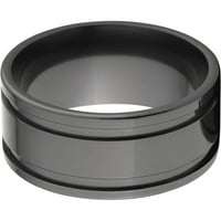 плосък черен циркониев пръстен с два жлеба във високо полиране
