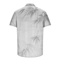 Блуза за мъже Просверие мъже модни ежедневни бутони Хавай Печат на къси риза с къси ръкави блуза ролки бяло 10