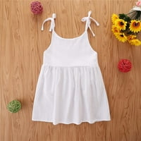 Малко дете дете бебе момичета лятна прашка рокля сладък солиден цвят ежедневна рокля намалена бяла 80