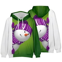 Hanas Men's Clothing Коледна модна щампа разхлабени мъжки и женски пуловер с качулка с качулка тъмнозелен xxxxl