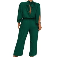 Rejlun жени дълги панталони солидни цветови комбинезони стоят яка ромпери елегантни панталони дантела плажа харем панталон зелено