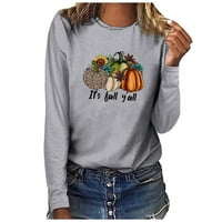 Elainilye Fashion Женски ризи Кръгла Графични щампи за есенни отпечатъци от врата на врата с дълъг ръкав с дълъг ръкав