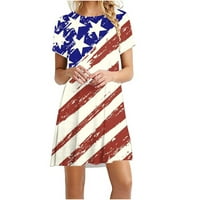 Bvnarty женски моден моден 4 юли патриотична мини рокля ежедневна американска флаг модел смяна плажни модни рокли звезда раиран