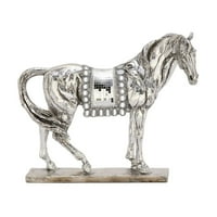 Decmode 16W 13H инча. Полистоун сребърна мозайка конна скулптура