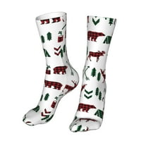 Buffalo Plaid Woodland Moose чорапи за жени мъже Новост цветни чорапи на екипажа Небрежни смешни рокли чорапи подаръци за нея