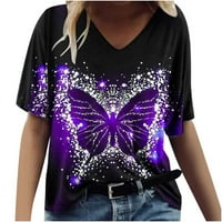 Дами v Врат тениски свободни годни летни върхове тениски пеперуди флорални печат графични тениски блузи блузи