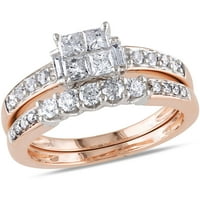 Карат Т. В. принцеса -, багета-и кръгъл диамант 14 карата Розово злато булчински комплект