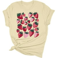 Жени основни върхове тениски летни свободни ежедневни къси ръкави ягодово печат тениска горна кръгла шия памук ежедневно тий блуза