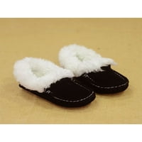 Eloshman Girls Classic Fuzzy Moccasin Slippers Outdoor Indoor Toddler Slip on Hoafers Зимни топли обувки Удобно черно 7c
