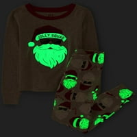 Детски кът детски празник светят в тъмното Санта Дълъг ръкав Топ с джогинг панталон 2-парче сън пижама комплект, размери 4-16
