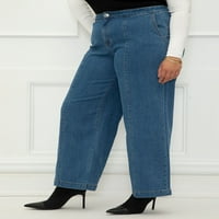 Елементи жените Плюс размер широк крак панталони дънки