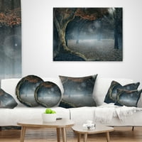 Дизайнарт големи дървета в тъмна мъглива гора - пейзажна фотография възглавница за хвърляне-16х16