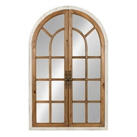 Кейт и Лоръл Болдмиър голям традиционен дървен прозорец Арково огледало, 28х44, Рустик кафяво и бяло