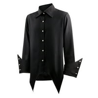 Мъжки готическа риза Средновековна солидна тройка есен пролет с дълъг ръкав бутон за небрежно отпуснато празнично облекло мода черно xl