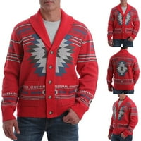 Symoid Mens Небрежни палта и якета- модни есен и зима ретро едно гърди пуловер хлабаво яке червено xxl