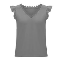 Ханас върховете женски резервоар Top V Neck Work летни върхове Сладки ръкави за ръкав без ръкав сив xl