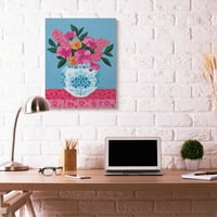 Ступел Начало Гé ваза за цветя розово синьо живопис платно стена изкуство от Сали Б