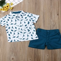 Wybzd Toddler Baby Boy Shorts Комплект динозавър с къс ръкав бутон надолу риза Лятна тоалети Сини 5- години