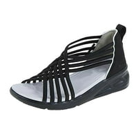 Жени сандали модни ежедневни кръстосани каишки кръг пръст еластична лента приплъзване на обувки за жени черни размер 8.5