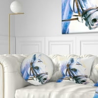 Дизайнарт син кон с юзда - абстрактна възглавница за хвърляне-12х20