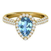 Aonejewelry 1. Ct. TTW диамант и круша синьо пръстен от топаз в 10k жълто злато