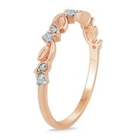 10к Розово злато диамант акцент листни стека пръстен