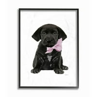 Ступел индустрии черно кученце розов лък сладък домашен любимец куче акварел рамкирани стена изкуство от Аманда Грийнууд