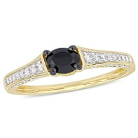 Карат Т. В. черно - бял диамант 14кт жълто злато годежен пръстен