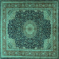 Ahgly Company Machine Wareable Indoor Rectangle Medallion Turquoise Blue Traditional Area Rugs, 5 '8'