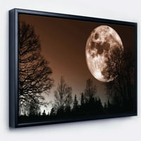 Дизайнарт 'червена луна изгрява над тъмни дървета' пейзаж рамка платно Арт Принт